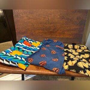 LuLaRoe Leggings Set - Ducks, Pretzels, Fortune Cookie - Tall and Curvy